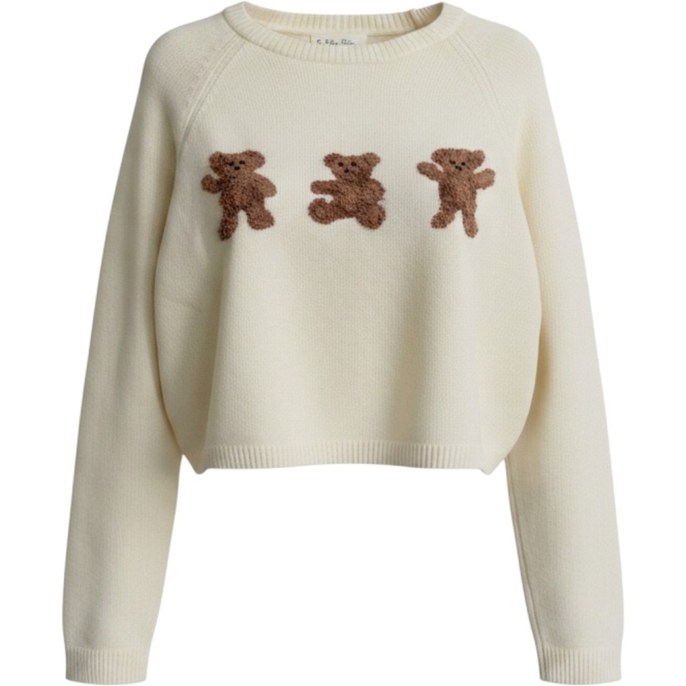 The Vintage Shop Cream Teddy Bear Cropped Knit Sweater VIT50606 Medium Coquette